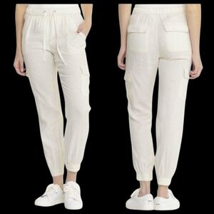NEW NICOLE MILLER White Linen sz L Cargo Joggers